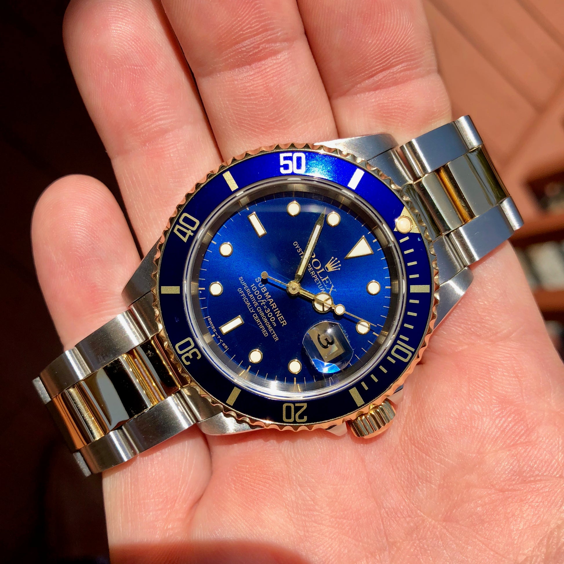 Rolex Submariner 16613 Two Tone Blue Steel 18K Gold Wristwatch Circa 1993 Box & Papers - Hashtag Watch Company