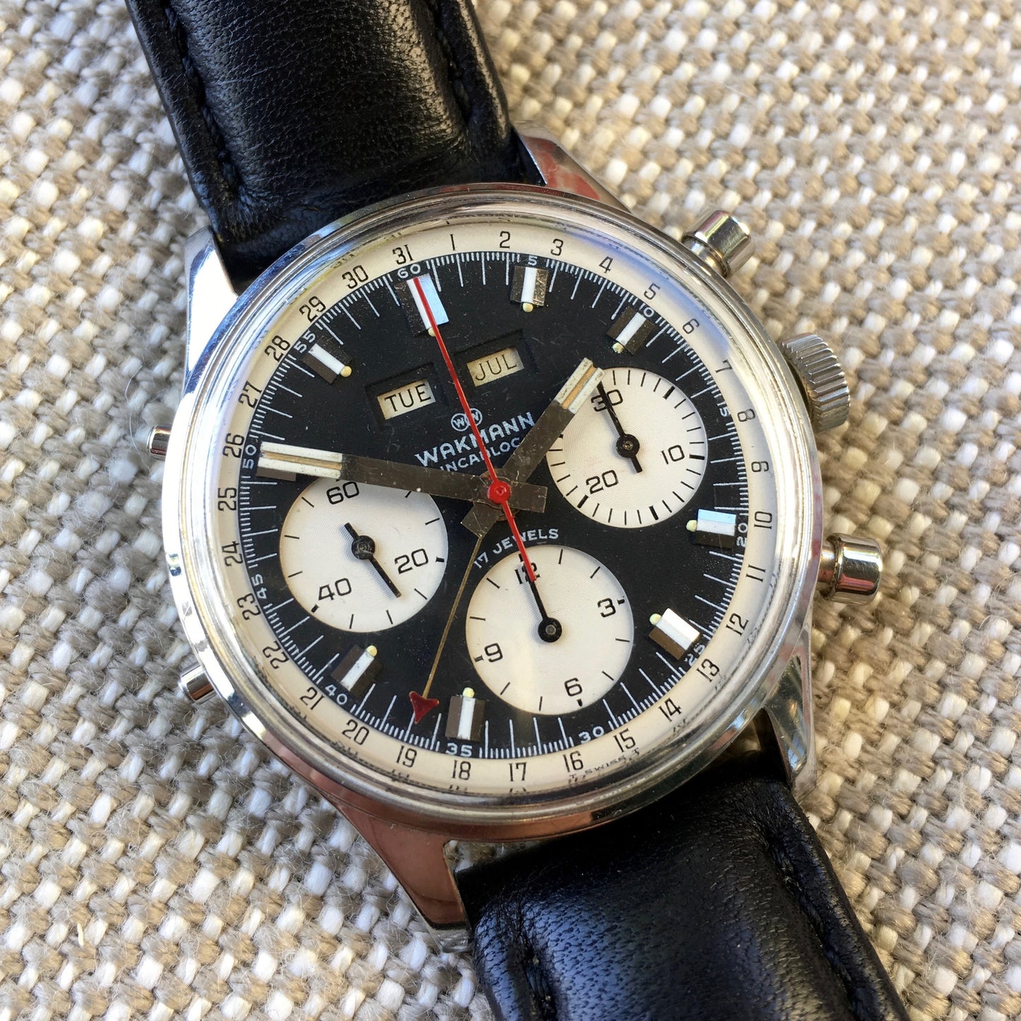 Vintage Wakmann Steel Chronograph Triple Date 71.1309.70 Valjoux 726 Wristwatch - Hashtag Watch Company