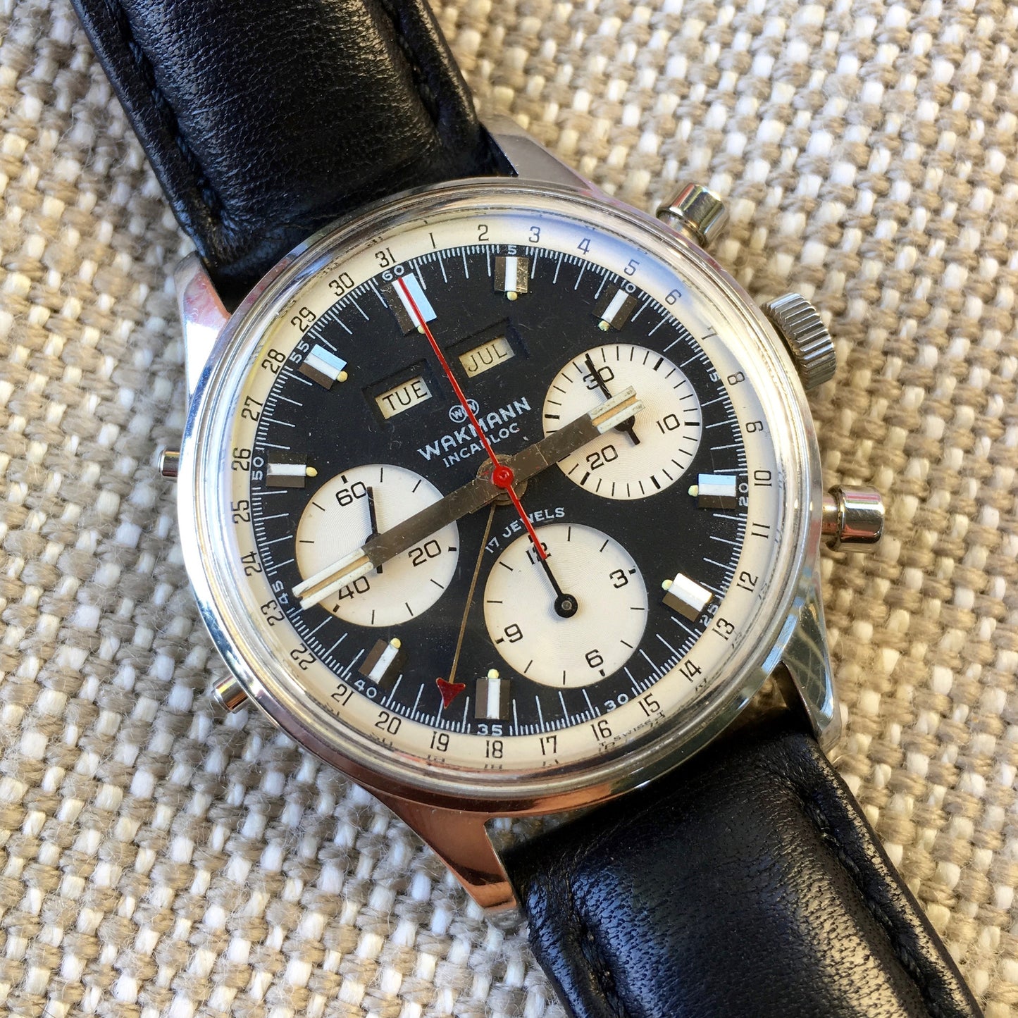 Vintage Wakmann Steel Chronograph Triple Date 71.1309.70 Valjoux 726 Wristwatch - Hashtag Watch Company