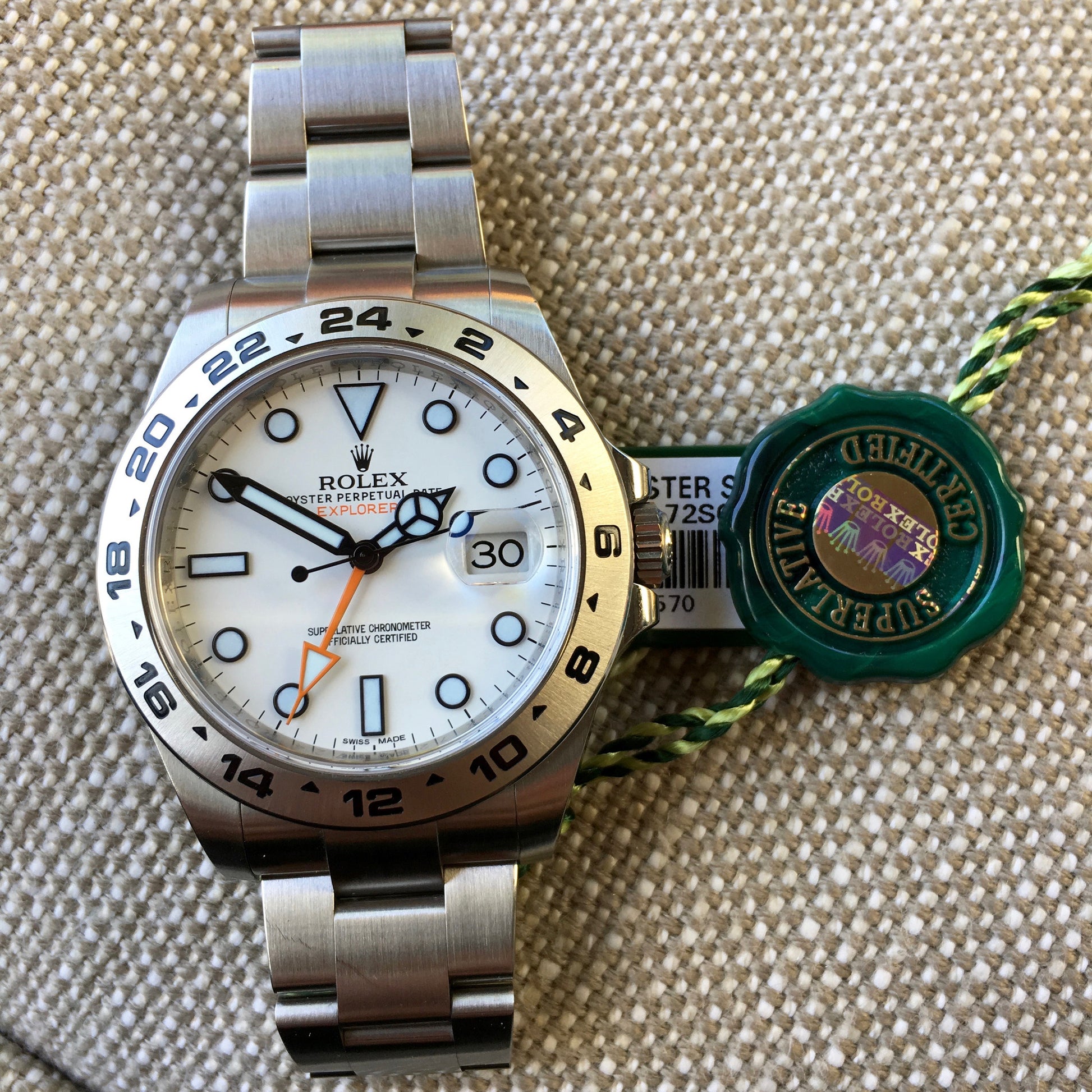 Rolex Explorer II 216570 White Steel GMT Random Serial Oyster Wristwatch 2015 Box Papers - Hashtag Watch Company