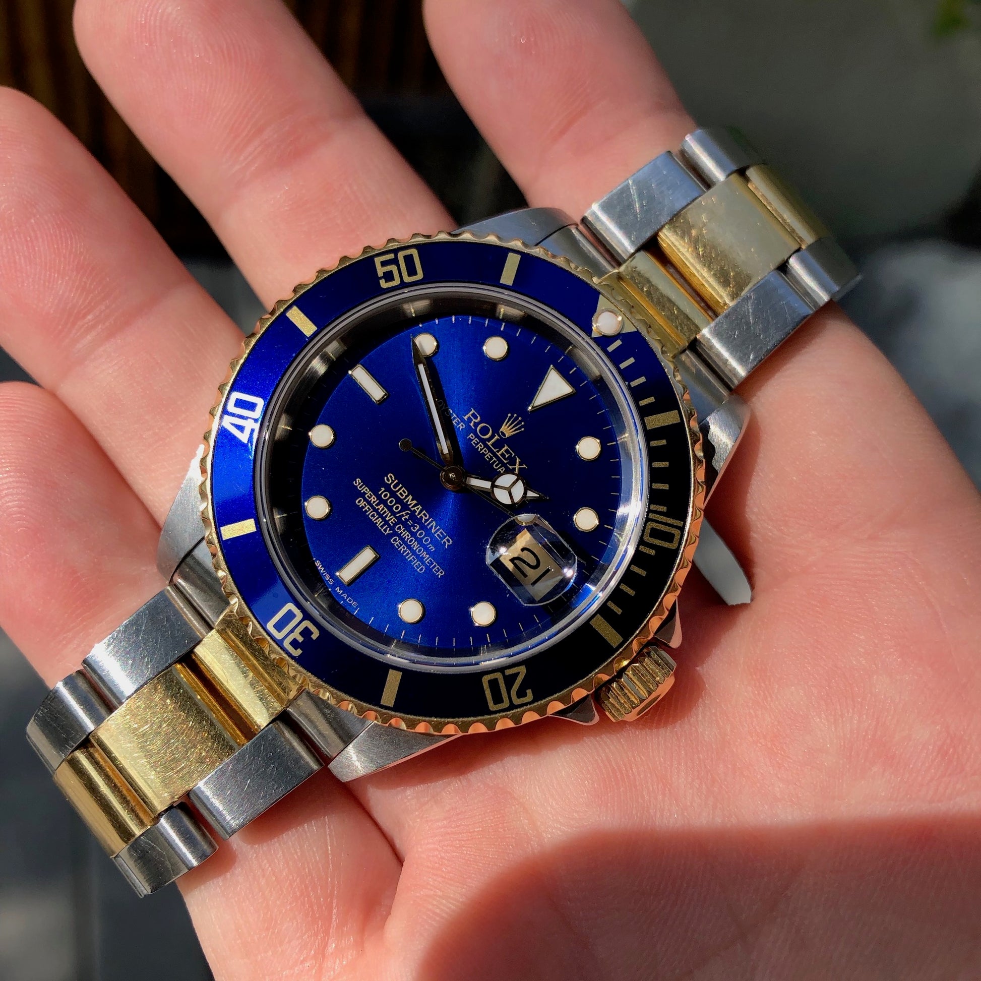 Rolex Submariner Date 16613 Two Tone Blue Steel 18K Gold Wristwatch Circa 1993 Box & Papers - Hashtag Watch Company