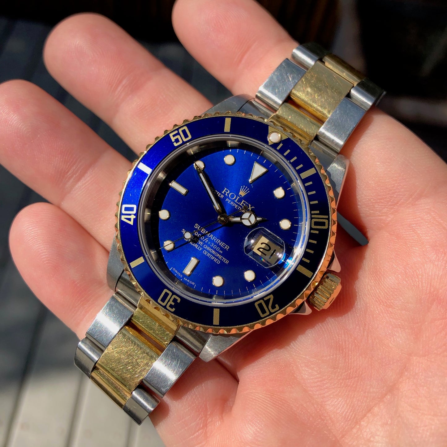 Rolex Submariner Date 16613 Two Tone Blue Steel 18K Gold Wristwatch Circa 1993 Box & Papers - Hashtag Watch Company