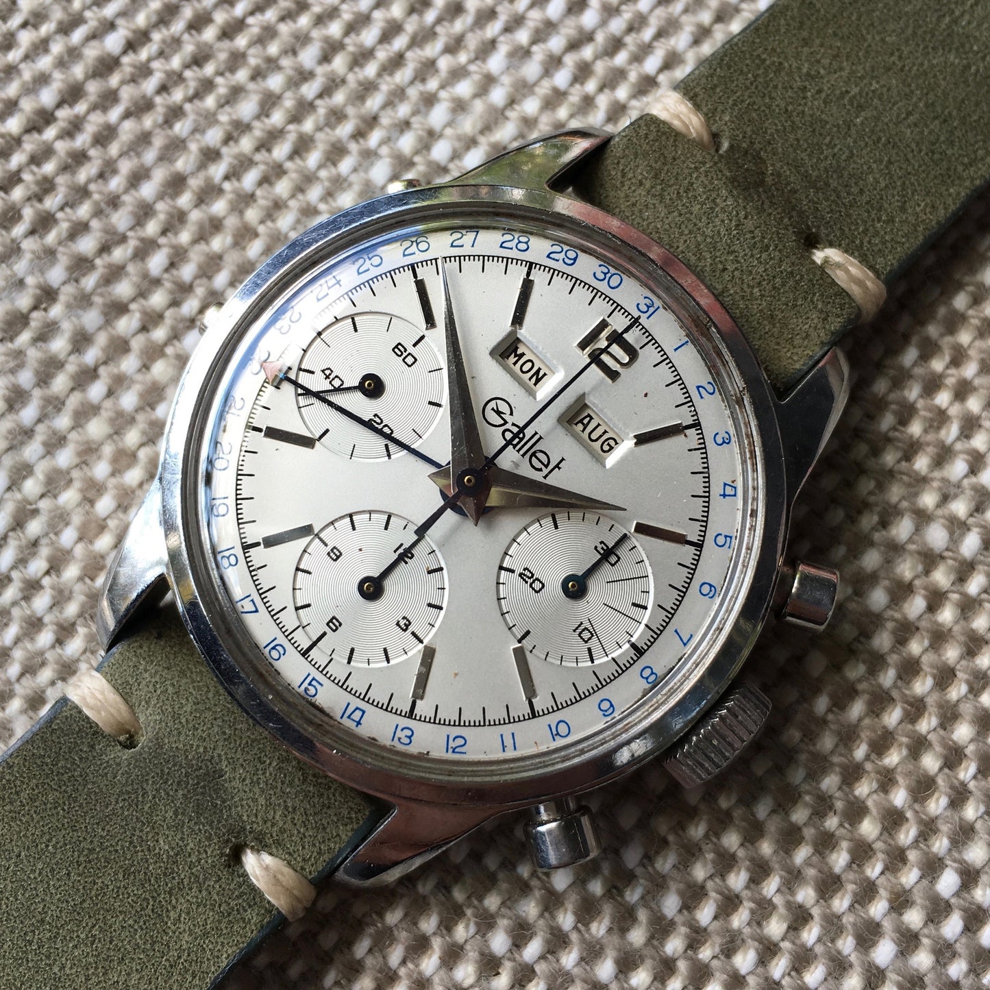 Vintage Gallet Steel Triple Date Chronograph 998 Valjoux 723 Manual Wind Wristwatch - Hashtag Watch Company