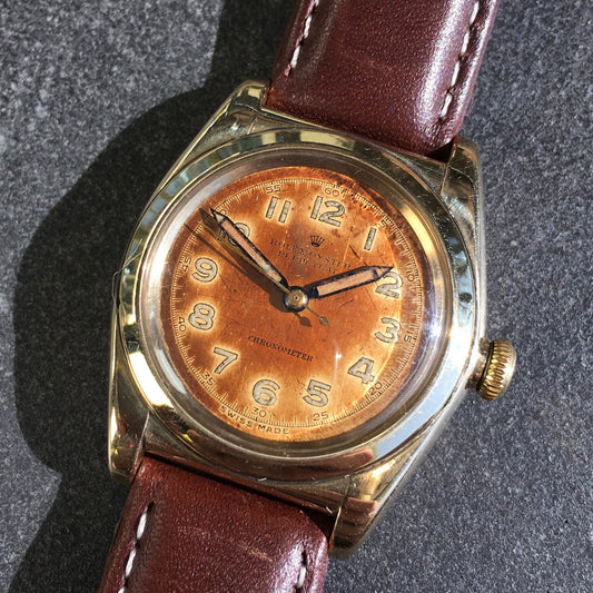 Vintage Rolex Bubbleback 3725 14K Solid Gold Steel TROPICAL Automatic Watch - Hashtag Watch Company