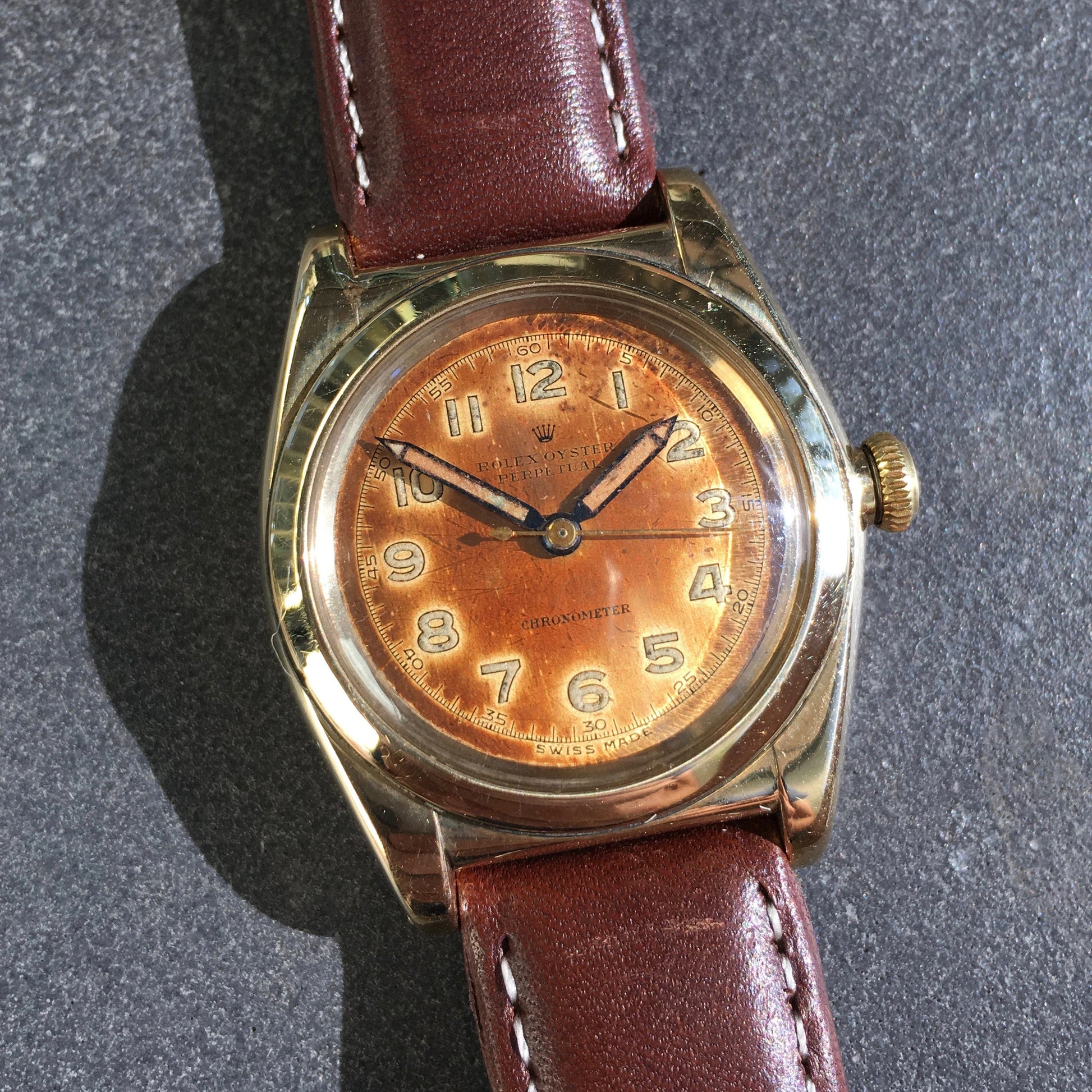 Vintage Rolex Bubbleback 3725 14K Solid Gold Steel TROPICAL Automatic Watch - Hashtag Watch Company