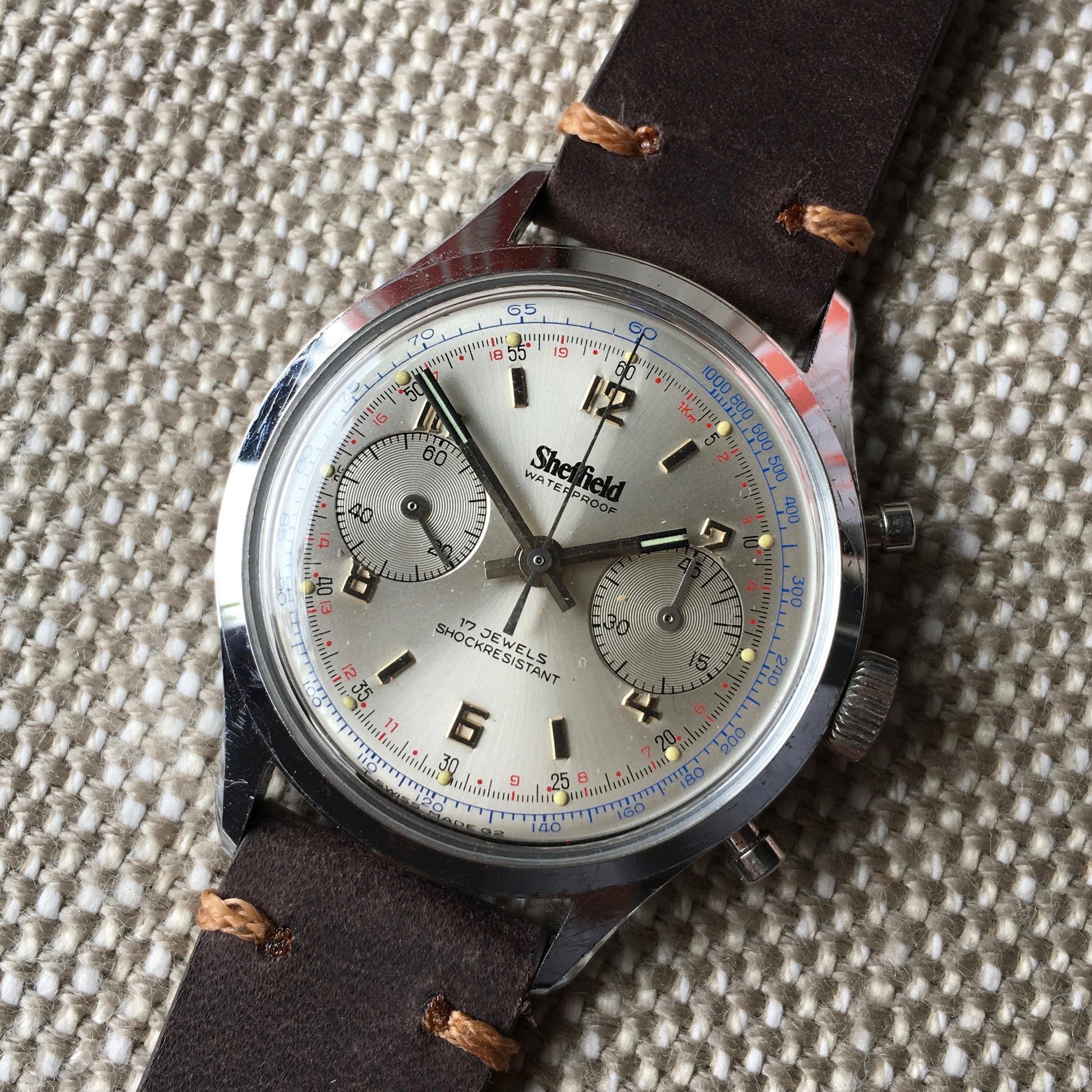Vintage Sheffield 351-210 Waterproof Chronograph Venus 210 Manual Wind Wristwatch - Hashtag Watch Company