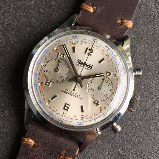 Vintage Sheffield 351-210 Waterproof Chronograph Venus 210 Manual Wind Wristwatch - Hashtag Watch Company