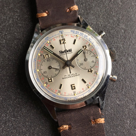 Vintage Sheffield 351-210 Waterproof Chronograph Venus 210 Manual Wind Wristwatch - Hashtag Watch Company