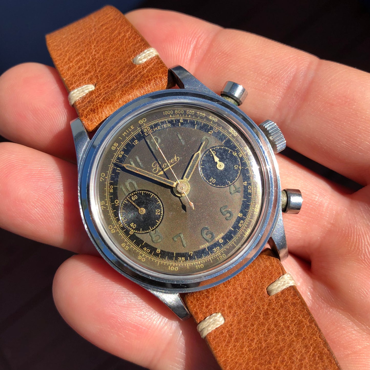 1950's Bovet Mono-Rattrapante Steel Gilt Chronograph Tropical 38mm Vintage Valjoux 84 Wristwatch - Hashtag Watch Company