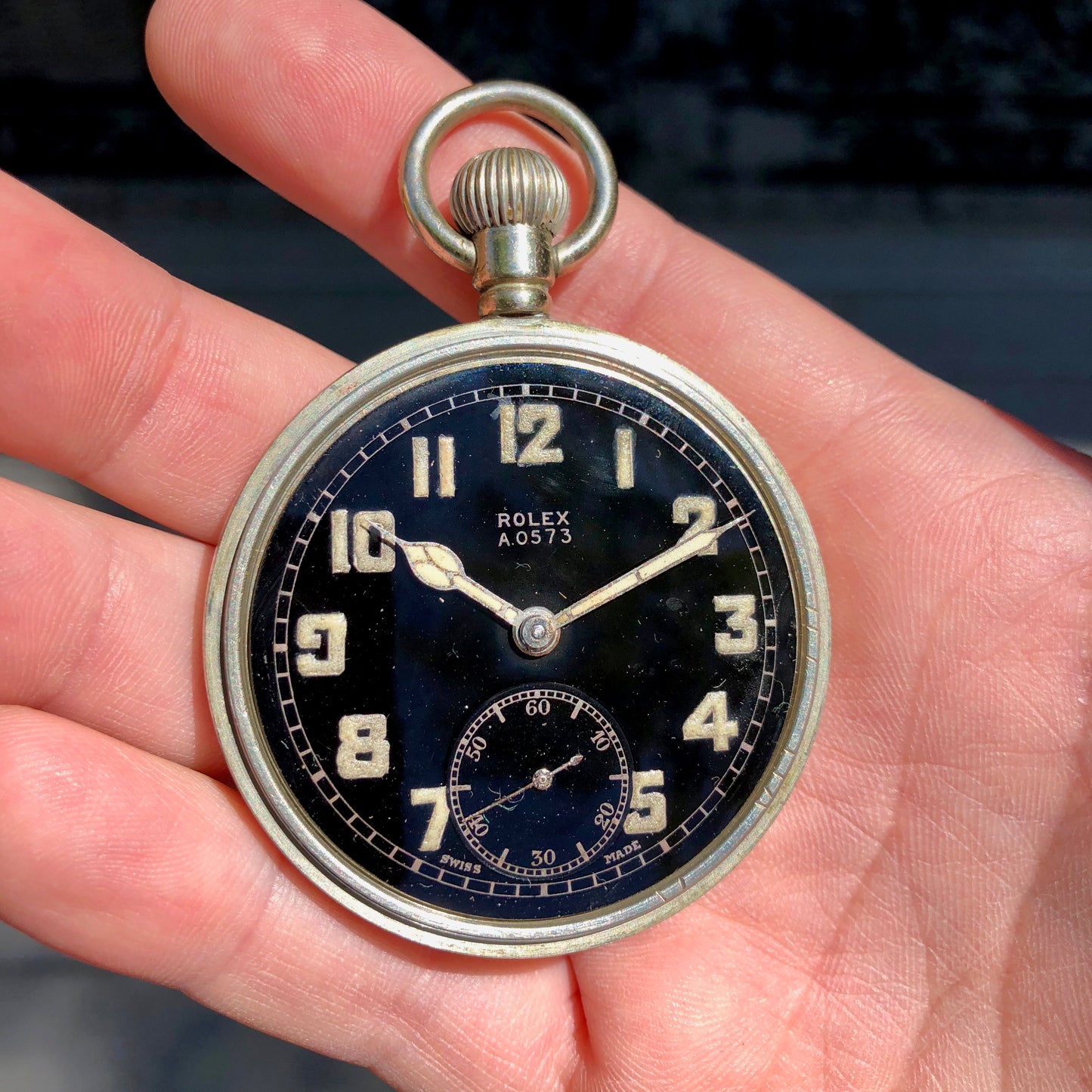 Vintage Rolex WWII Military Black Enamel Radium 15 Jewels 20 Size Chrome Pocket Watch - Hashtag Watch Company