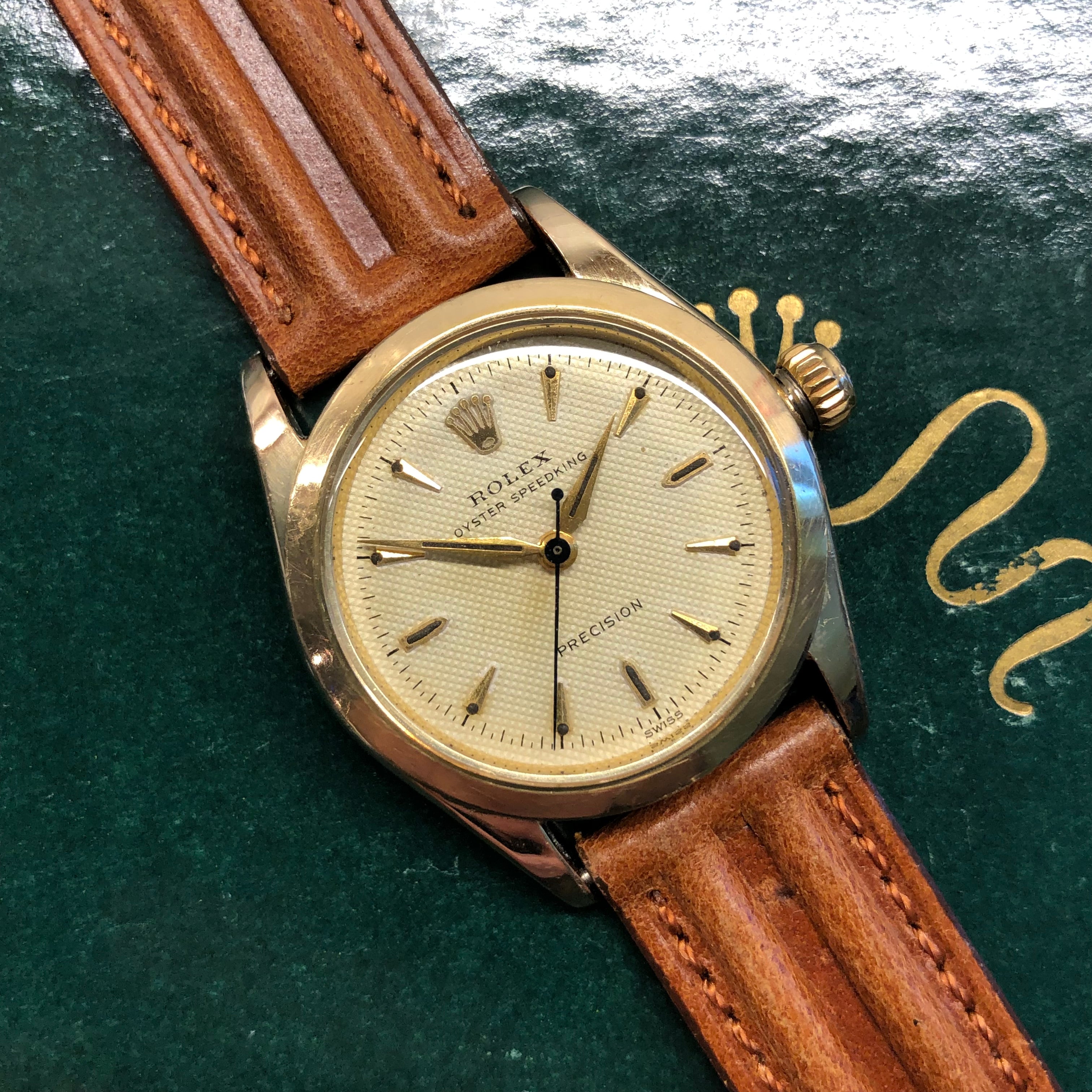 1956 Rolex Oyster Speedking 6418 Waffle Dial Gold Top 31mm 