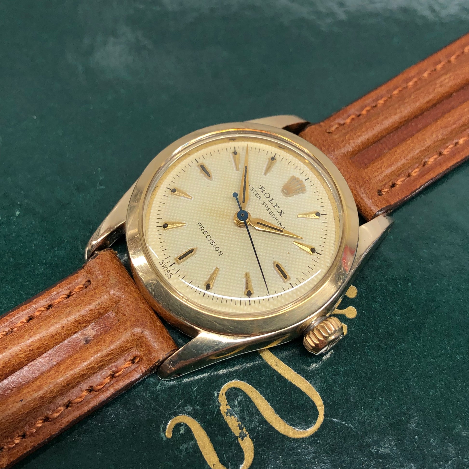 etc Dovenskab uld 1956 Rolex Oyster Speedking 6418 Waffle Dial Gold Top 31mm Precision  Wristwatch | HashtagWatchCo