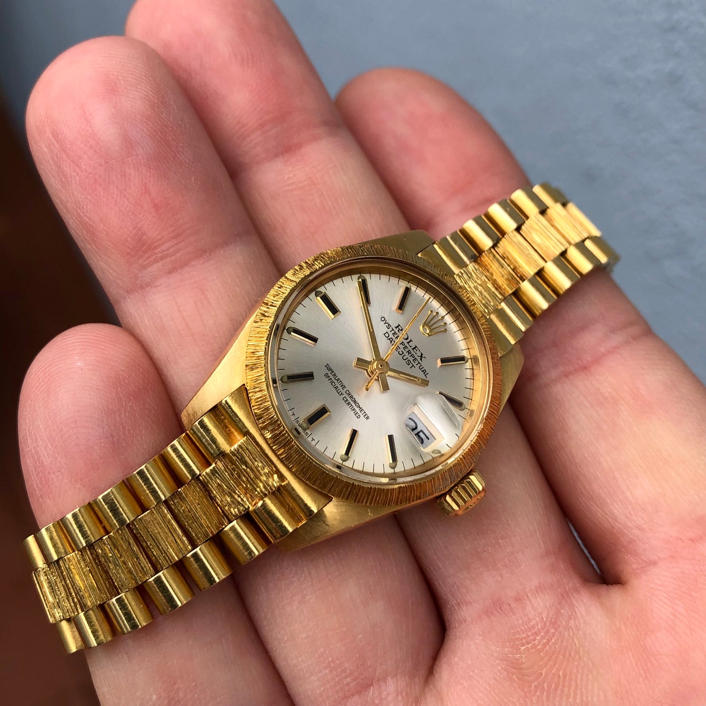 1979 Vintage Rolex Ladies Datejust 6927 President Bark 18K Yellow Gold 26mm Wristwatch - Hashtag Watch Company