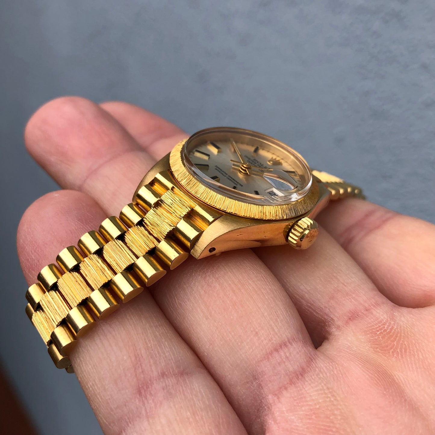 1979 Vintage Rolex Ladies Datejust 6927 President Bark 18K Yellow Gold 26mm Wristwatch - Hashtag Watch Company