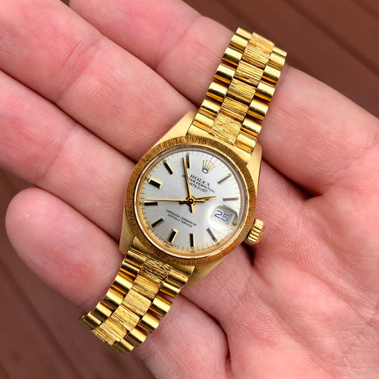 1979 Vintage Rolex Ladies Datejust 6927 President Bark 18K Yellow Gold 26mm Wristwatch - Hashtag Watch Company