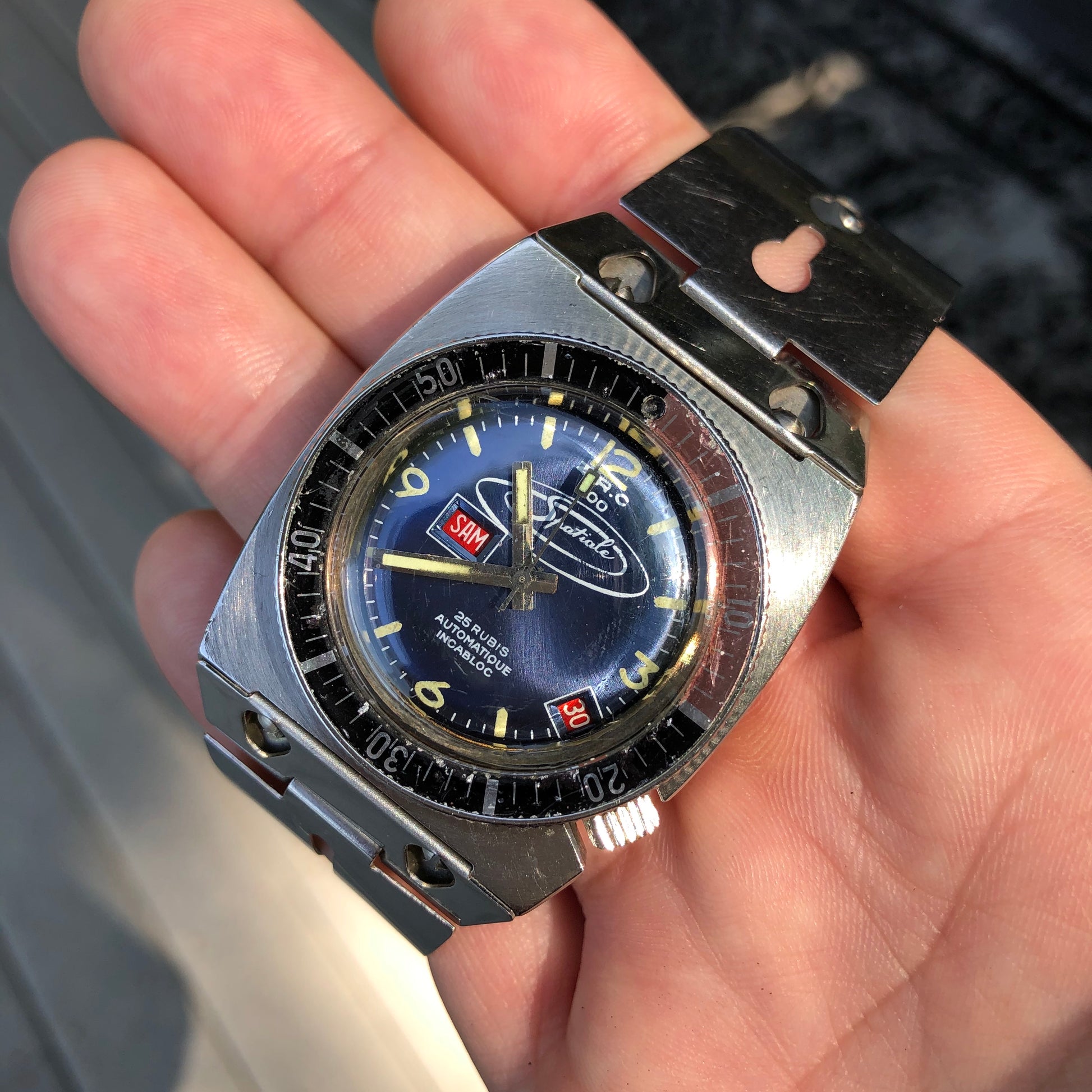 Vintage ZRC Spatiale 300M Stainless Steel Divers Automatic Day Date Wristwatch - Hashtag Watch Company