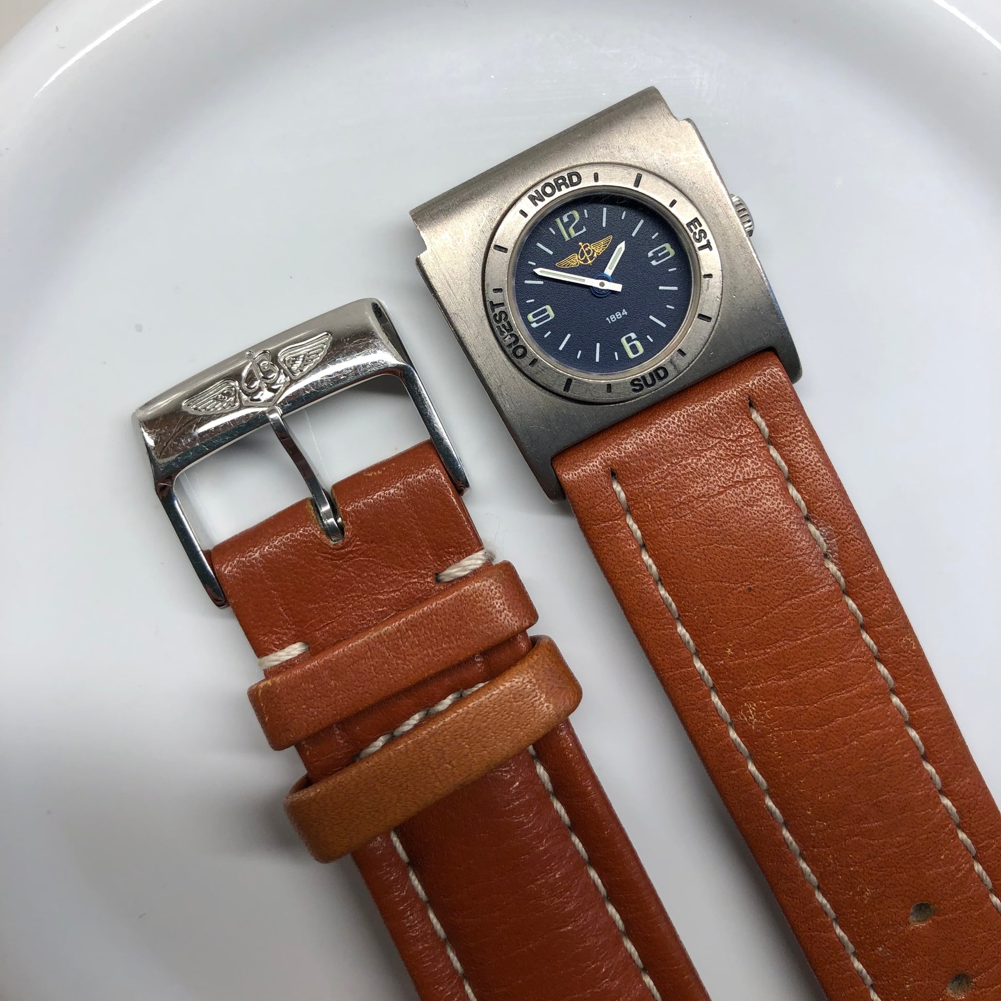 Breitling UTC E61172 Module Blue Dial Quartz Titanium with Leather Strap - Hashtag Watch Company