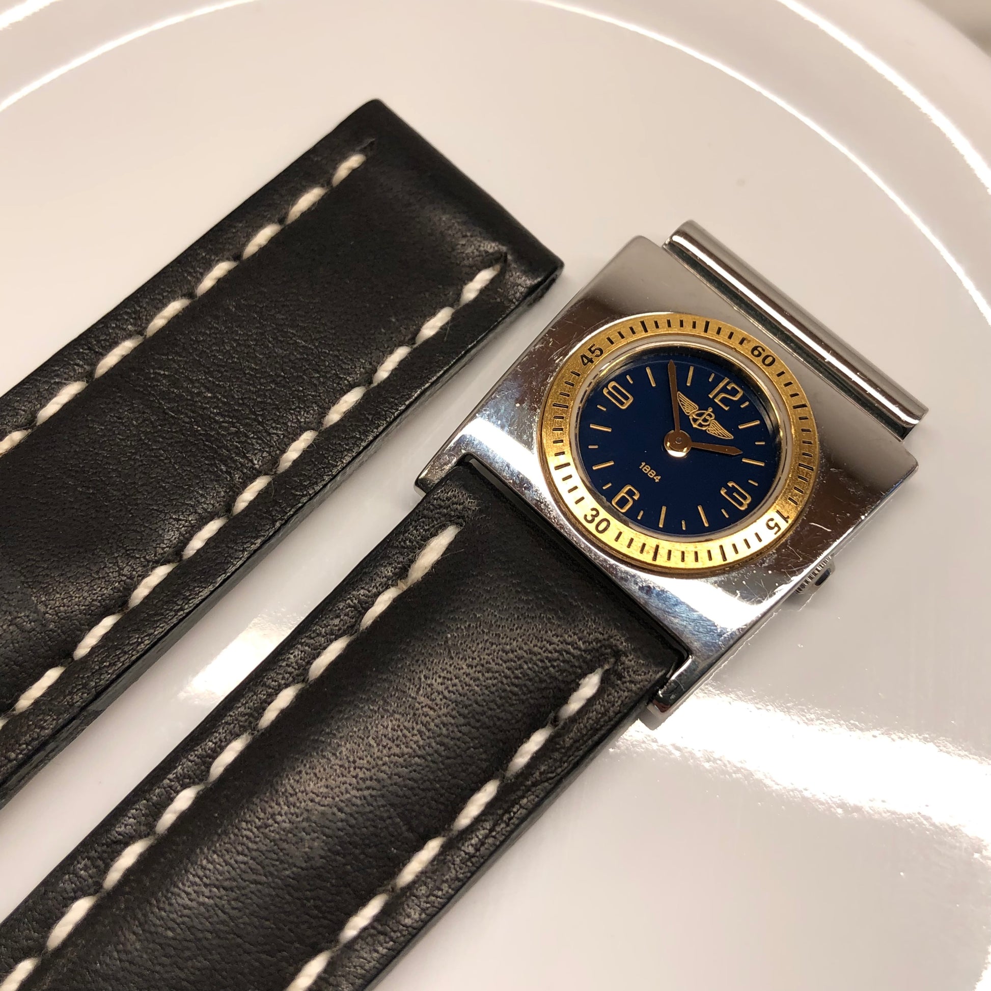 Breitling UTC B60172 Module Steel Gold Two Tone Blue Dial Quartz with Leather Strap - Hashtag Watch Company