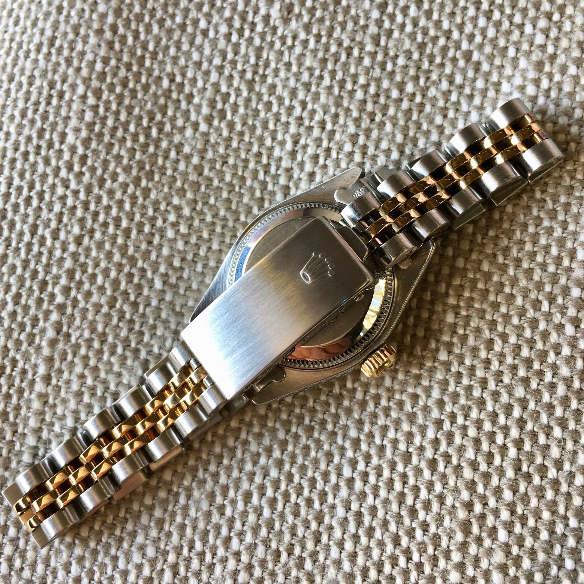 Rolex Ladies Datejust 69173 Two Tone Champagne Stick Dial Steel 18K Wristwatch - Hashtag Watch Company