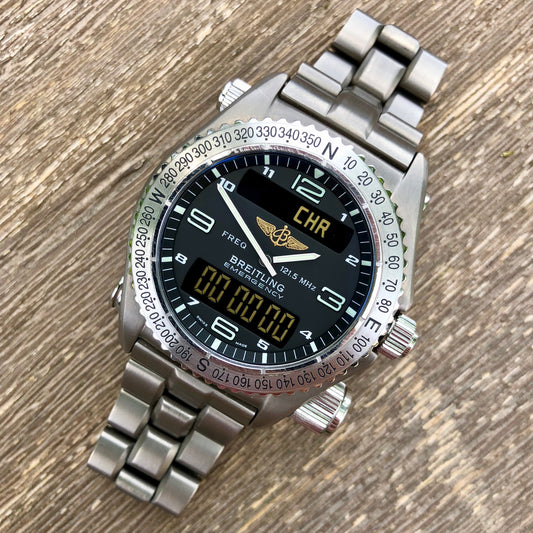 Breitling Emergency E56321 Titanium Aeronautical 43mm Wristwatch Box & Papers - Hashtag Watch Company