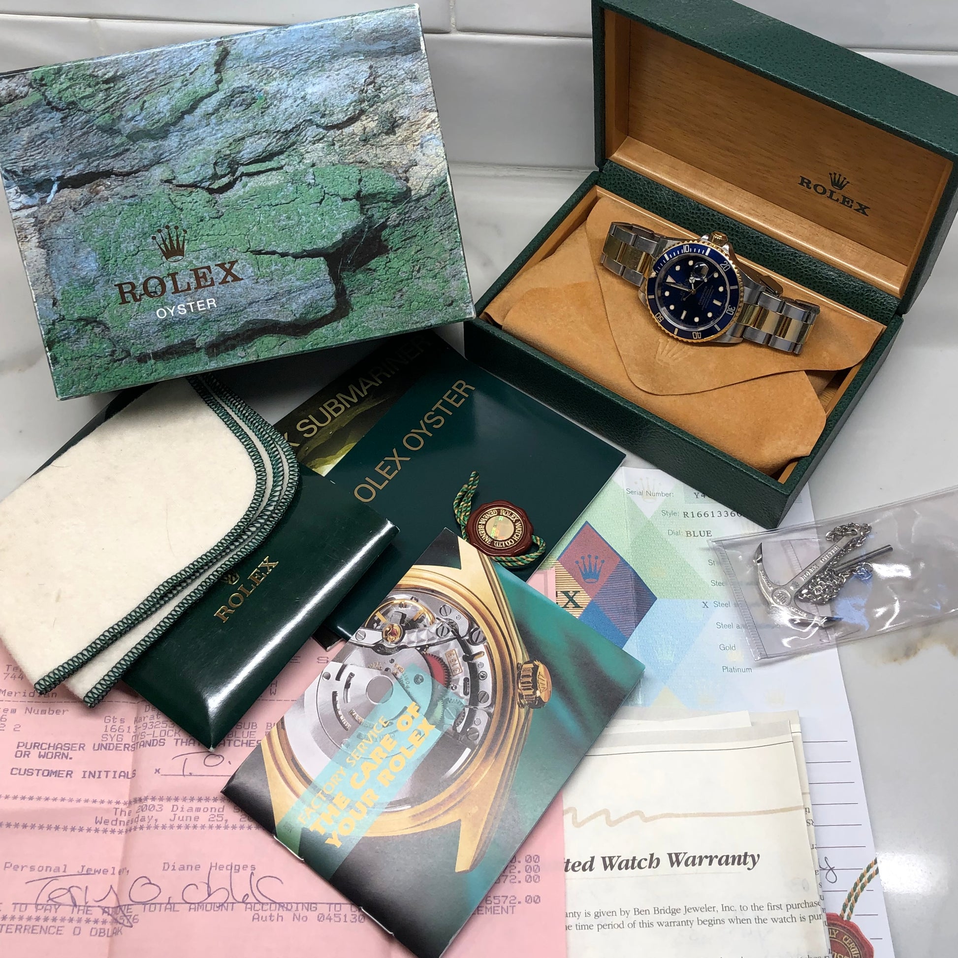 2002 Rolex Submariner Date 16613 Blue Two Tone Oyster 18K Steel Wristwatch Box Papers - Hashtag Watch Company