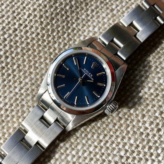 Rolex Ladies Oyster Perpetual 67180 Blue Stick Stainless Steel Wristwatch - Hashtag Watch Company