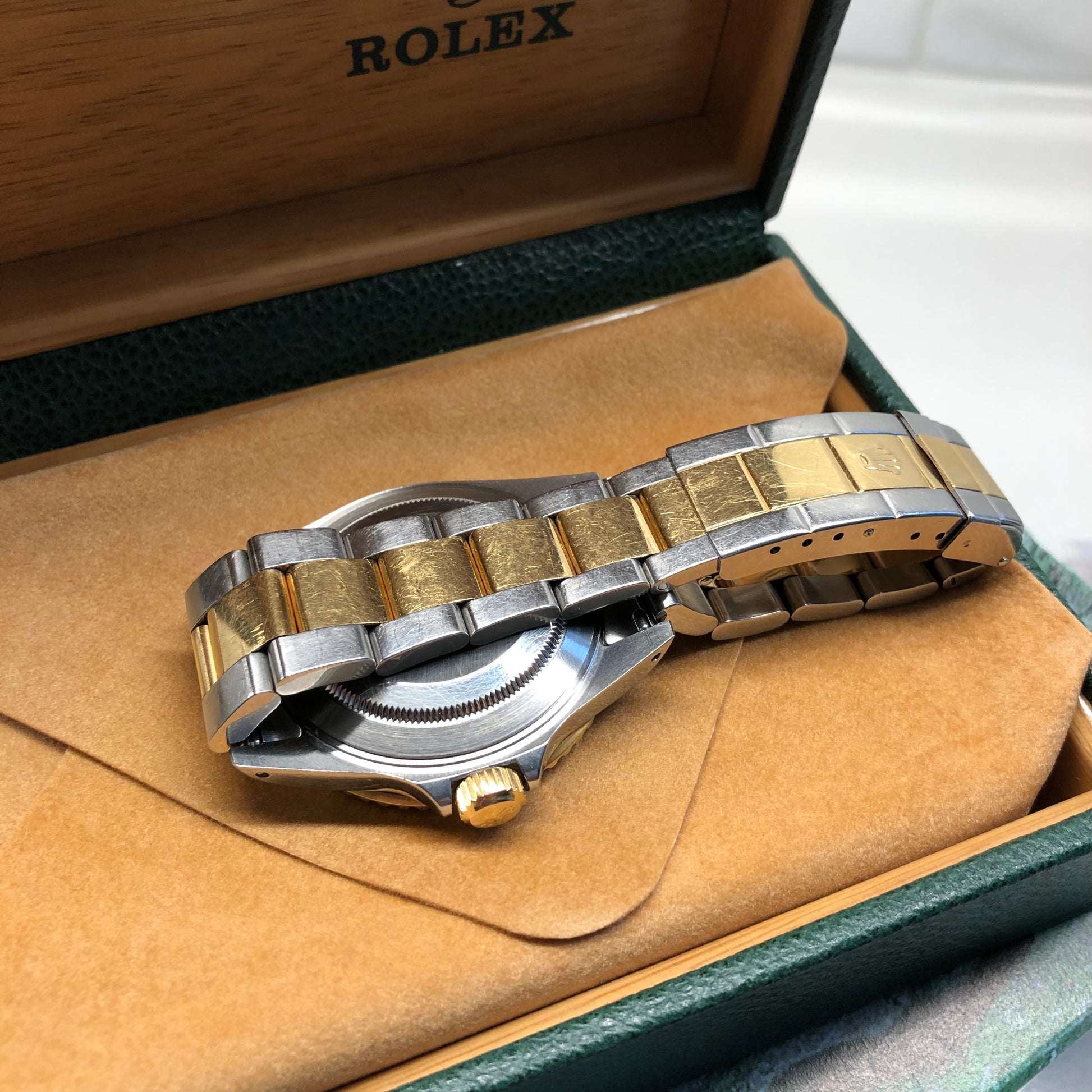 2002 Rolex Submariner Date 16613 Blue Two Tone Oyster 18K Steel Wristwatch Box Papers - Hashtag Watch Company