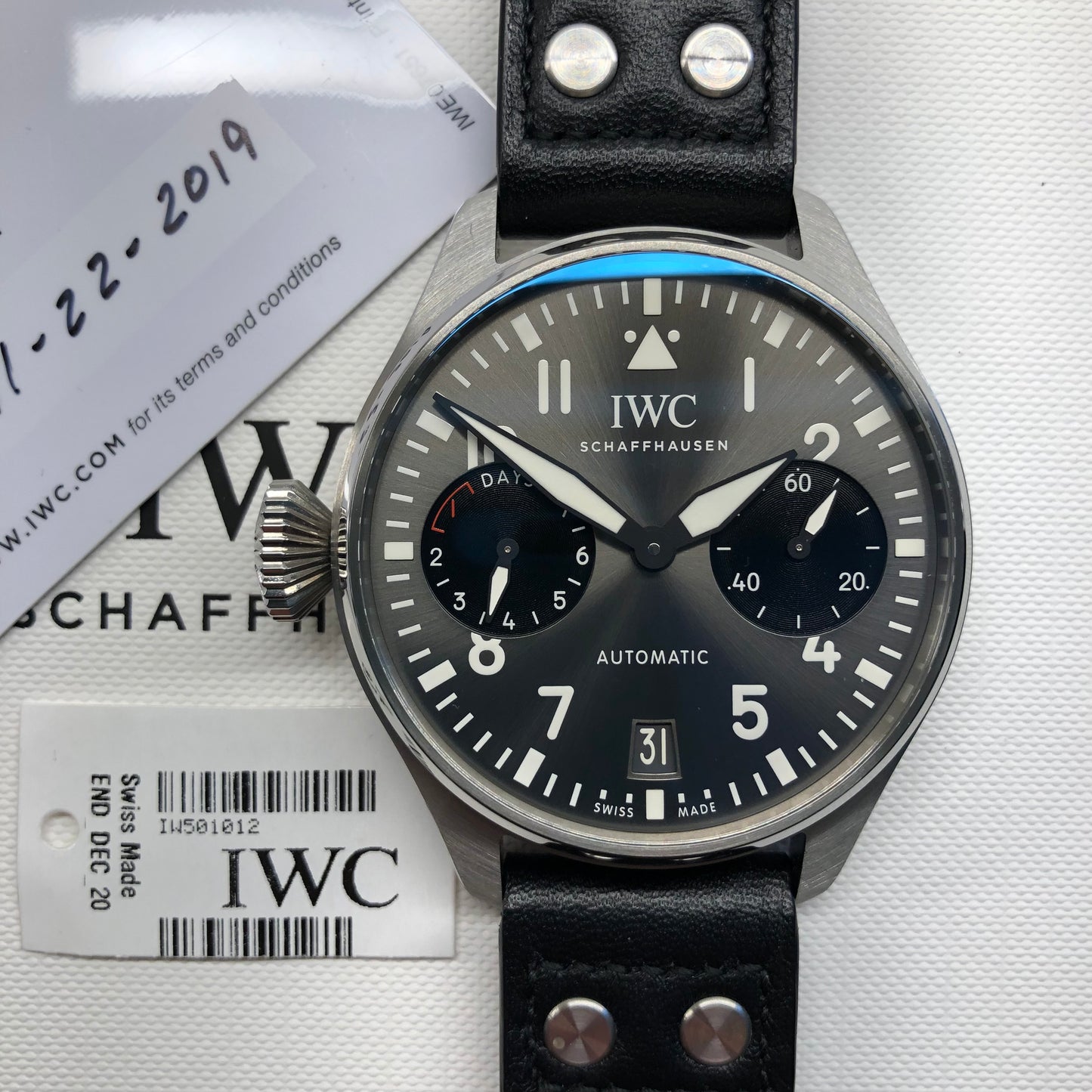 2019 IWC Big Pilot IW501012 “Right-Hander” Limited Edition Steel Chronograph Wristwatch with Box and Papers - Hashtag Watch Company