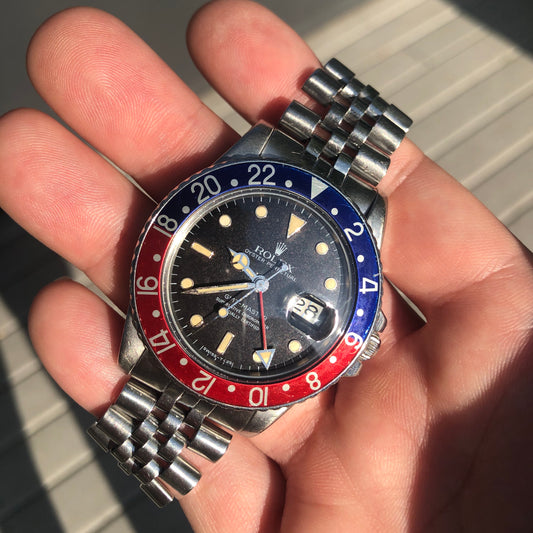 Vintage Rolex GMT MASTER 16750 Pepsi Jubilee Bracelet Wristwatch Circa 1984 - Hashtag Watch Company