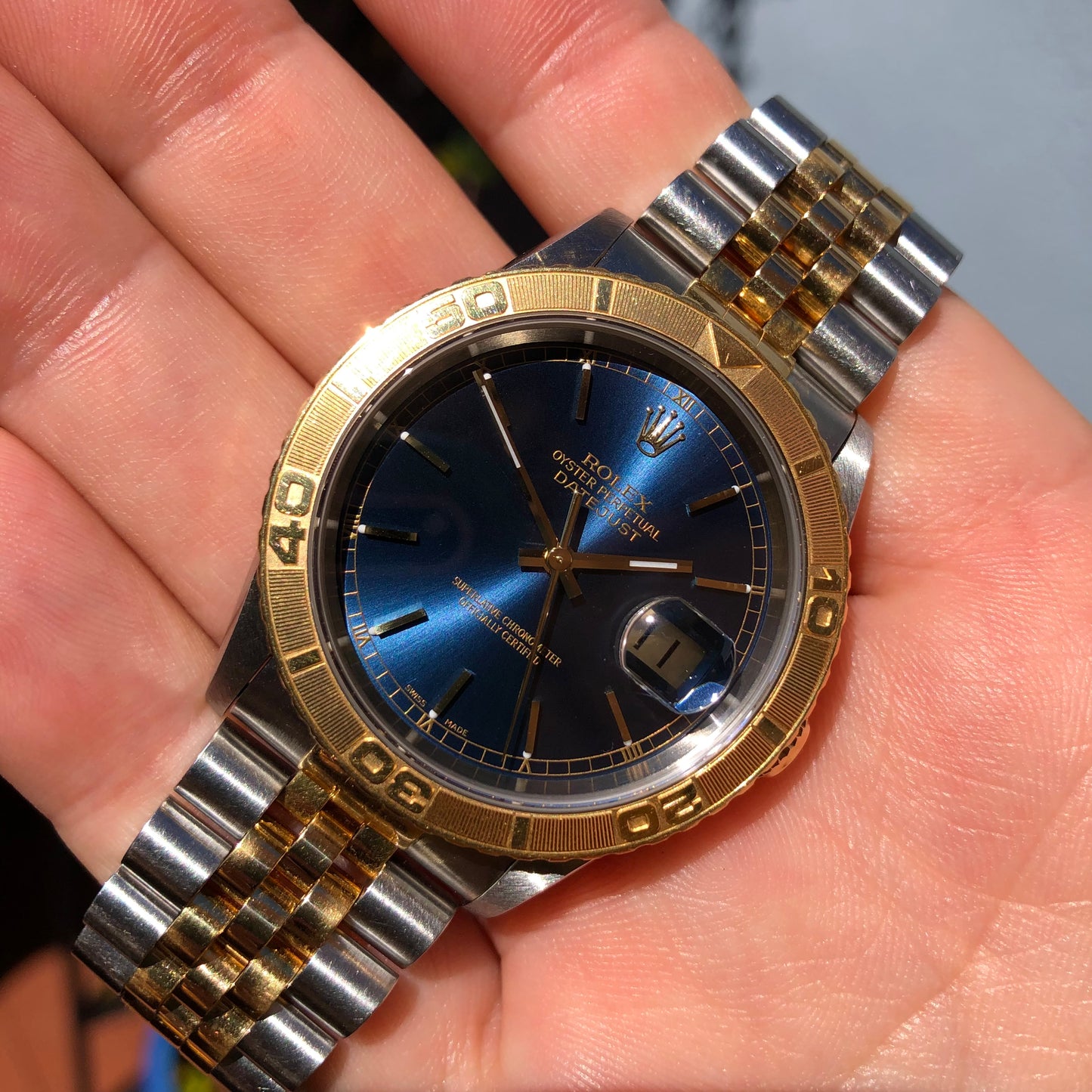 2000 Rolex Datejust Thunderbird 16263 Turn-O-Graph Blue Two Tone Jubilee Wristwatch - Hashtag Watch Company