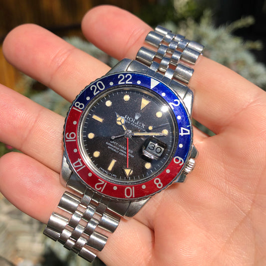 Vintage Rolex GMT MASTER 16750 Pepsi Jubilee Bracelet Wristwatch Circa 1984 - Hashtag Watch Company