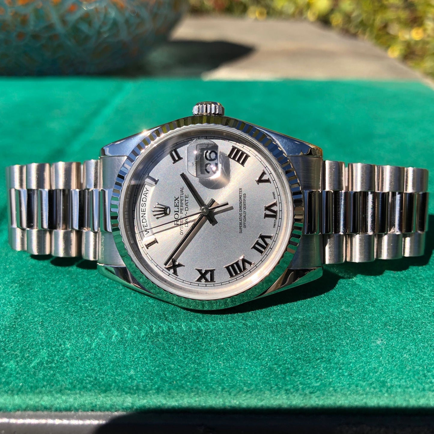 Rolex President 118239 Day Date 18K White Gold Silver Roman Wristwatch - Hashtag Watch Company