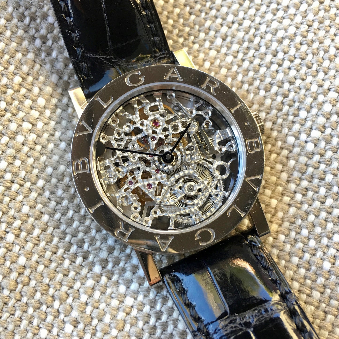 Bvlgari 18K White Gold BB.W.33.GL.SK.P Skeleton Leather Wristwatch - Hashtag Watch Company