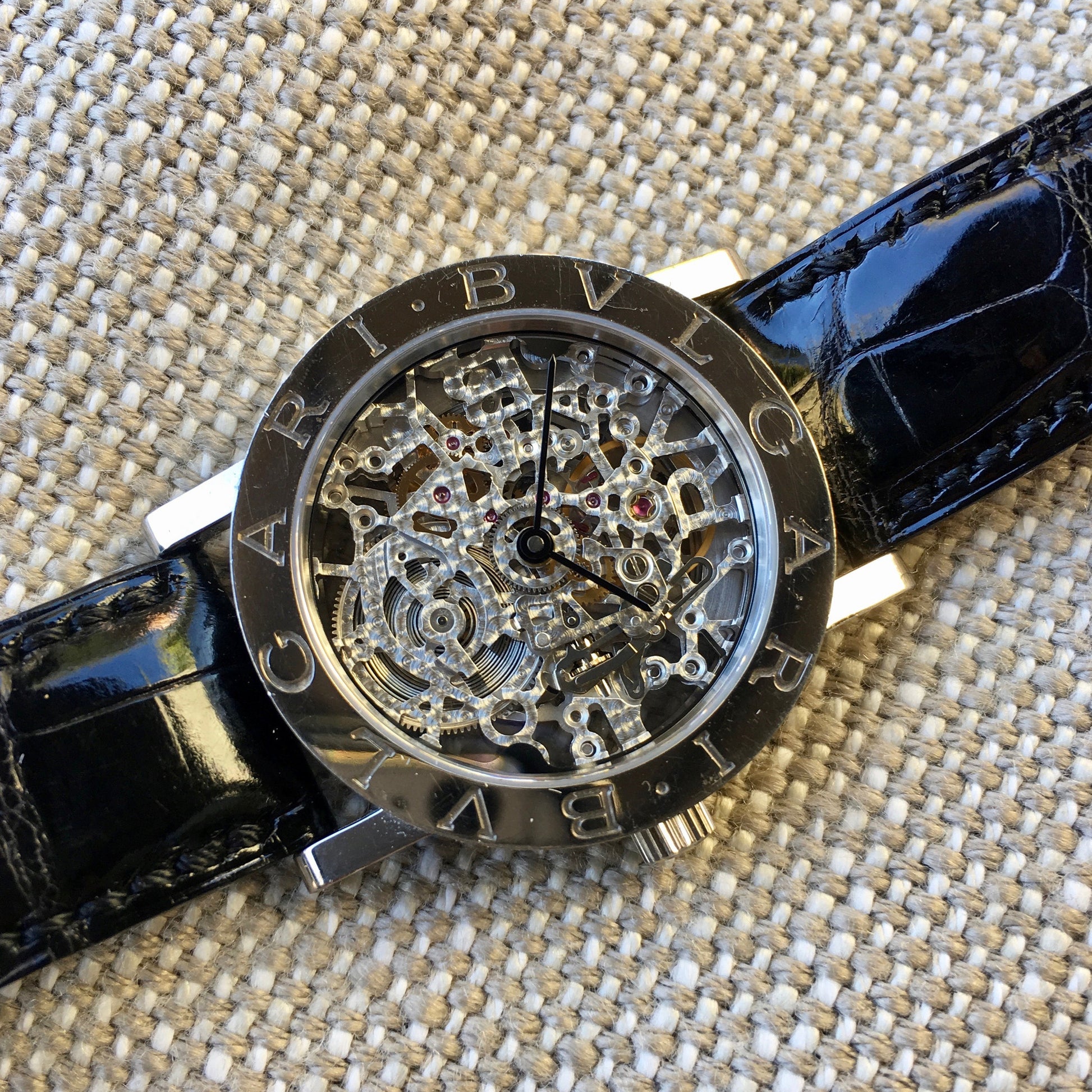 Bvlgari 18K White Gold BB.W.33.GL.SK.P Skeleton Leather Wristwatch - Hashtag Watch Company