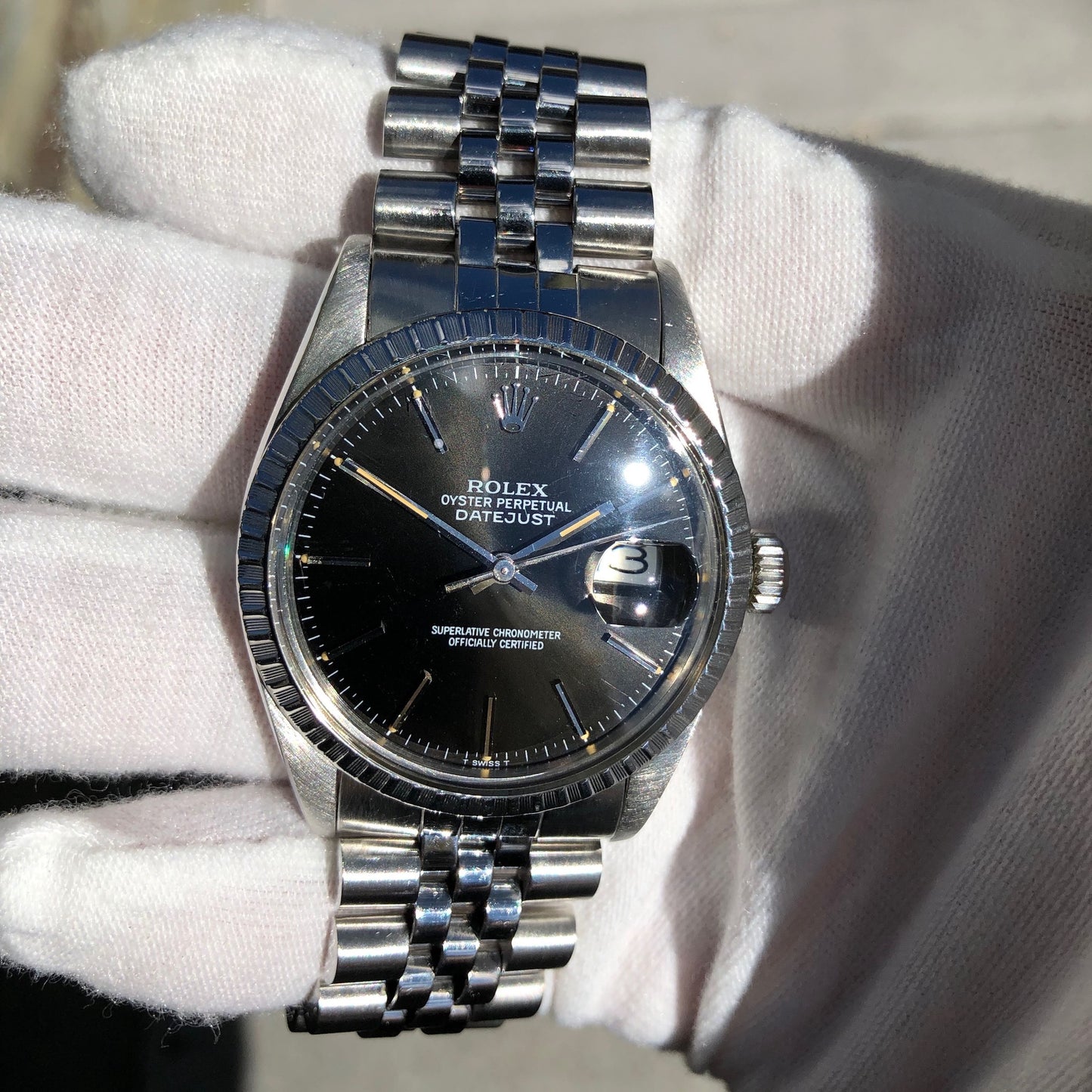 Vintage Rolex Datejust 16030 Black Stick Engine Turned Wristwatch Box Papers Circa 1985 - Hashtag Watch Company