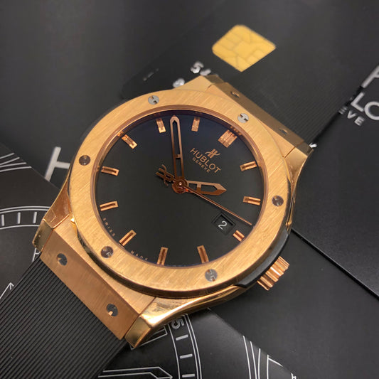 Hublot Classic Fusion 542.PX.1180.RX 18K Rose Gold Rubber 42mm Automatic Wristwatch with Box and Papers - Hashtag Watch Company