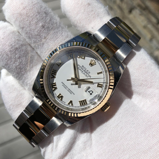 Rolex Datejust 116233 White Roman Two Tone Steel Gold Oyster Wristwatch Box & Papers New Unworn - Hashtag Watch Company