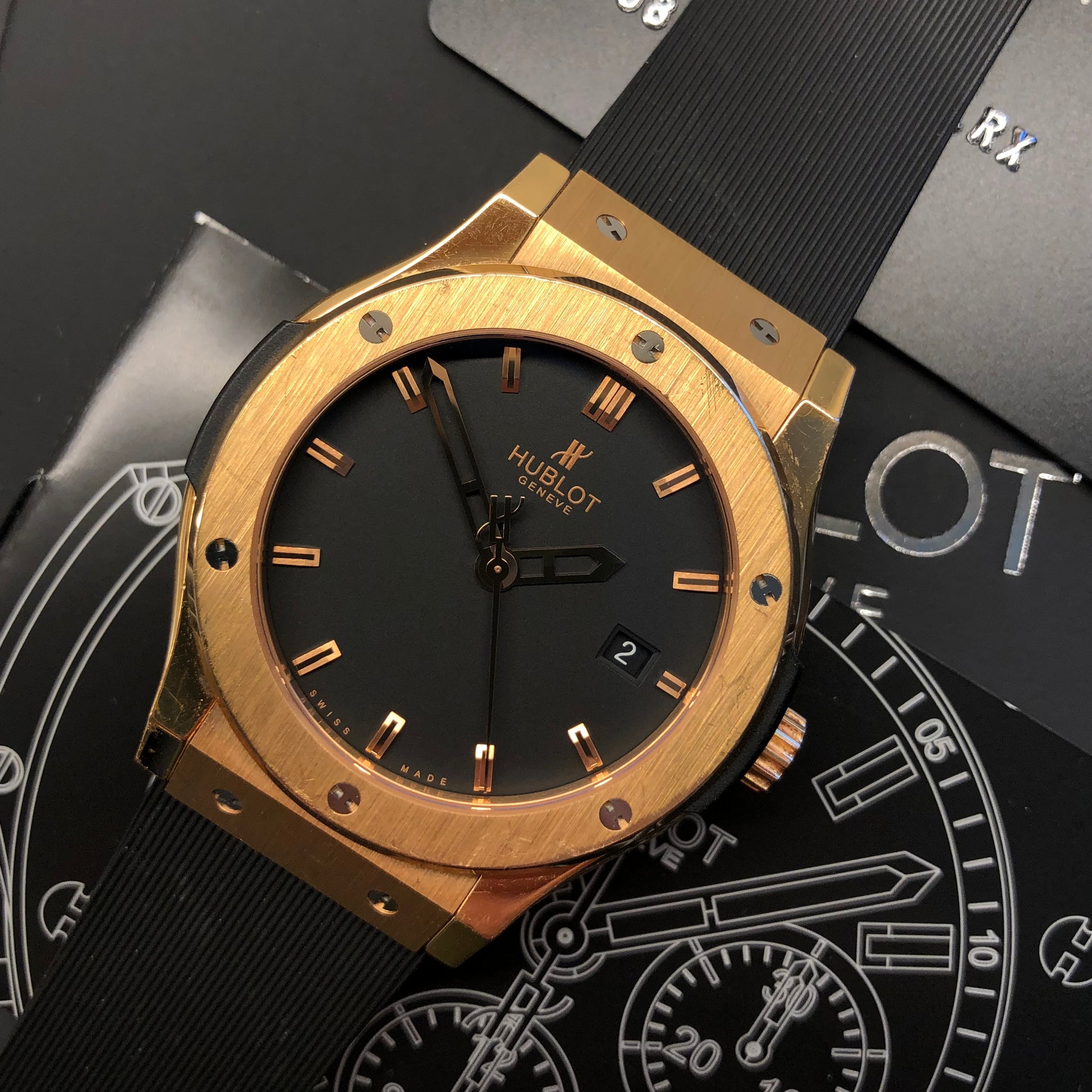 Hublot Classic Fusion 542.PX.1180.RX 18K Rose Gold Rubber 42mm Automatic Wristwatch with Box and Papers - Hashtag Watch Company