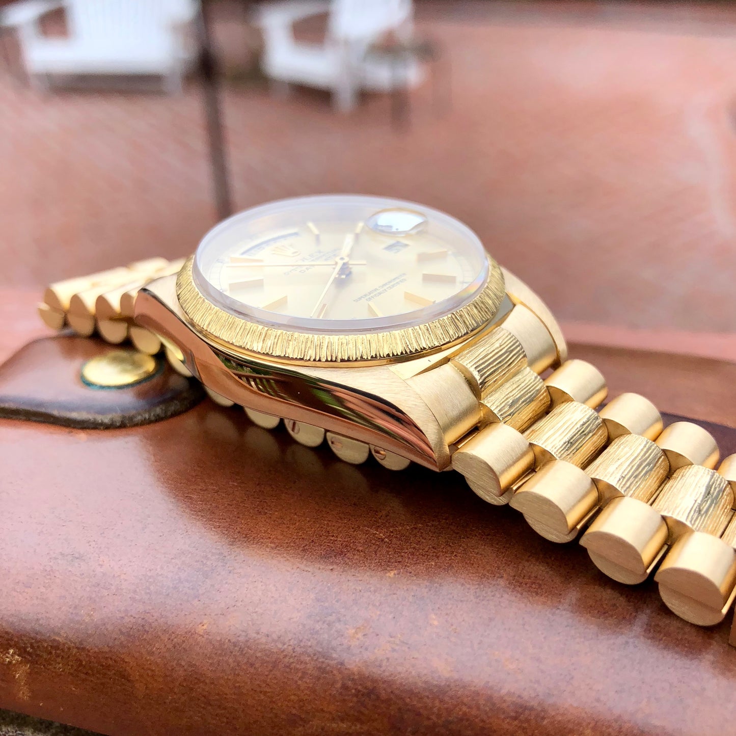 Rolex President 18038 Bark Day Date 18K Yellow Gold Circa 1985 - Hashtag Watch Company