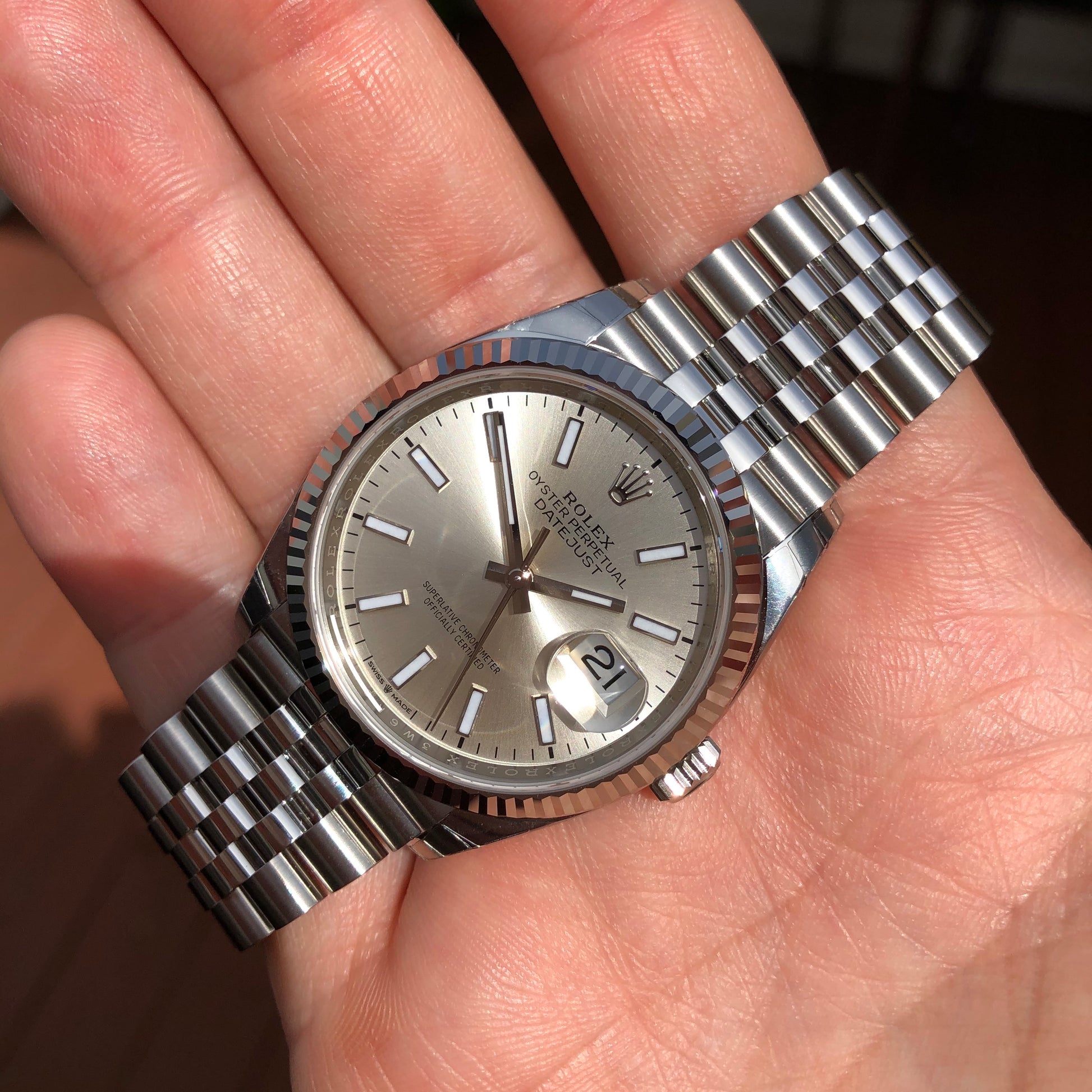 Rolex Datejust 126234 Silver Stick 36mm Jubilee Wristwatch Box & Papers New Unworn 2020 - Hashtag Watch Company