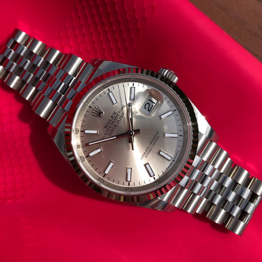 Rolex Datejust 126234 Silver Stick 36mm Jubilee Wristwatch Box & Papers New Unworn 2020 - Hashtag Watch Company