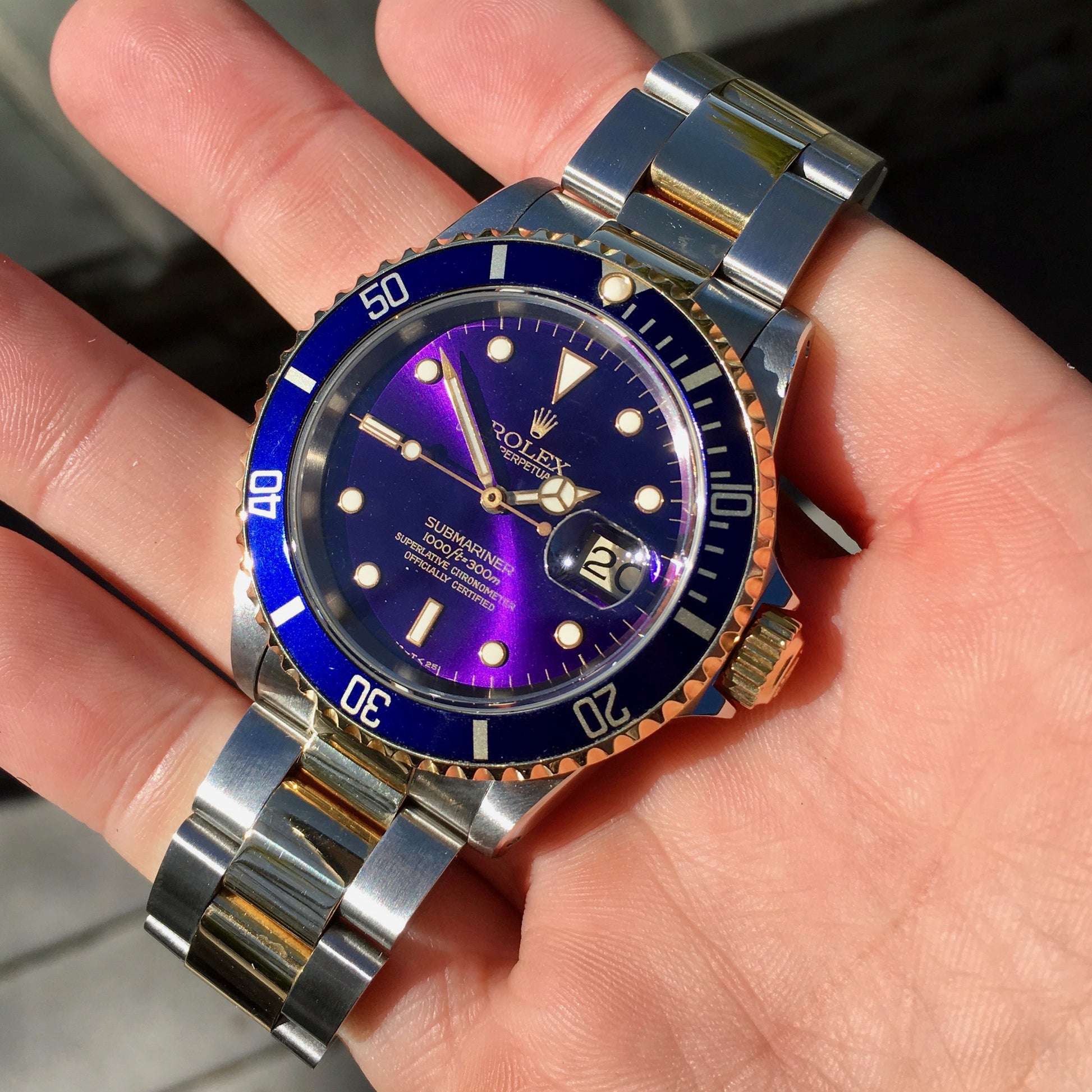 Rolex Submariner 16613 Two Tone Purple Color Change Steel 18K Gold "S" Serial 1993 Wristwatch - Hashtag Watch Company