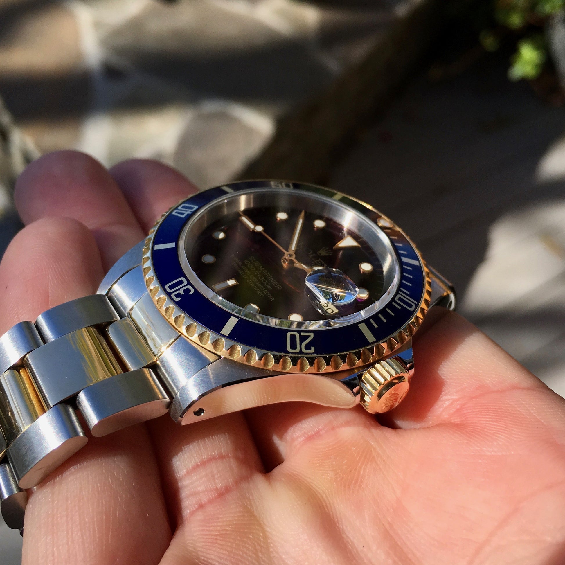 Rolex Submariner 16613 Two Tone Purple Color Change Steel 18K Gold "S" Serial 1993 Wristwatch - Hashtag Watch Company