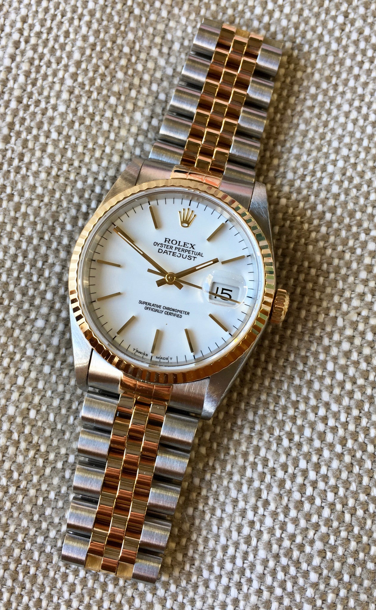 Rolex Datejust 16233 White Stick Two Tone Cal. 3135 "S" 1993 Serial Watch - Hashtag Watch Company