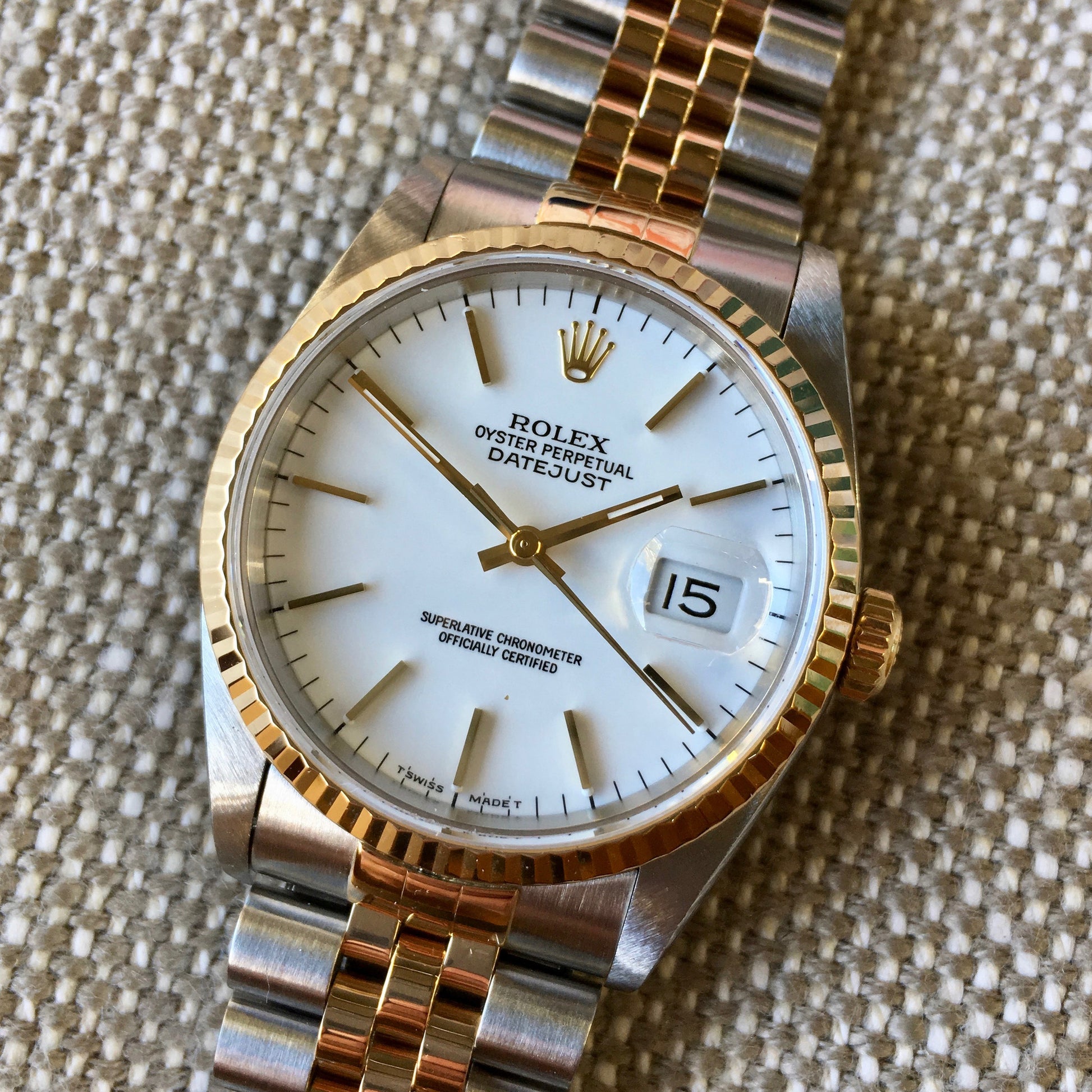 Rolex Datejust 16233 White Stick Two Tone Cal. 3135 "S" 1993 Serial Watch - Hashtag Watch Company