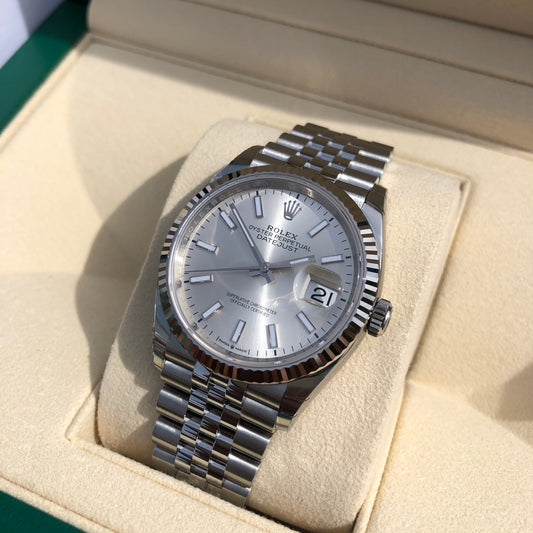 Rolex Datejust 126234 Silver Stick 36mm Jubilee Wristwatch Box & Papers New Unworn 2020 - Hashtag Watch Company