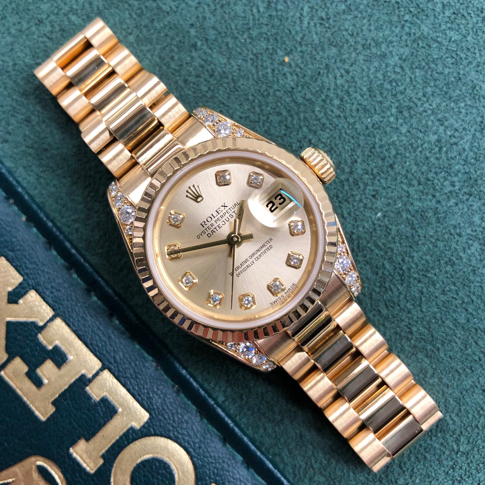 2001 Rolex Datejust 179238 Ladies President Diamond Lugs and Dial Yellow Gold Wristwatch - Hashtag Watch Company