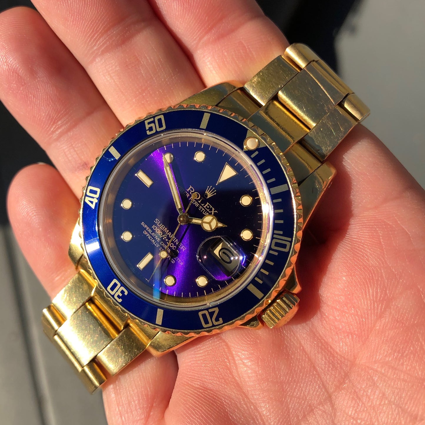 Vintage Rolex Submariner 16808 Purple Tropical 18K Yellow Gold Wristwatch Circa 1981 - Hashtag Watch Company