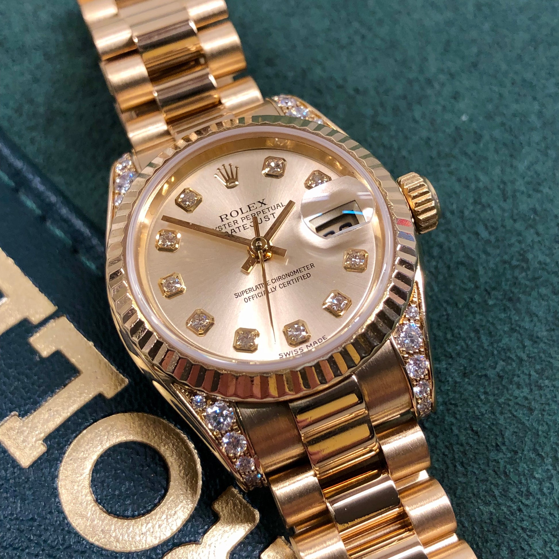 2001 Rolex Datejust 179238 Ladies President Diamond Lugs and Dial Yellow Gold Wristwatch - Hashtag Watch Company