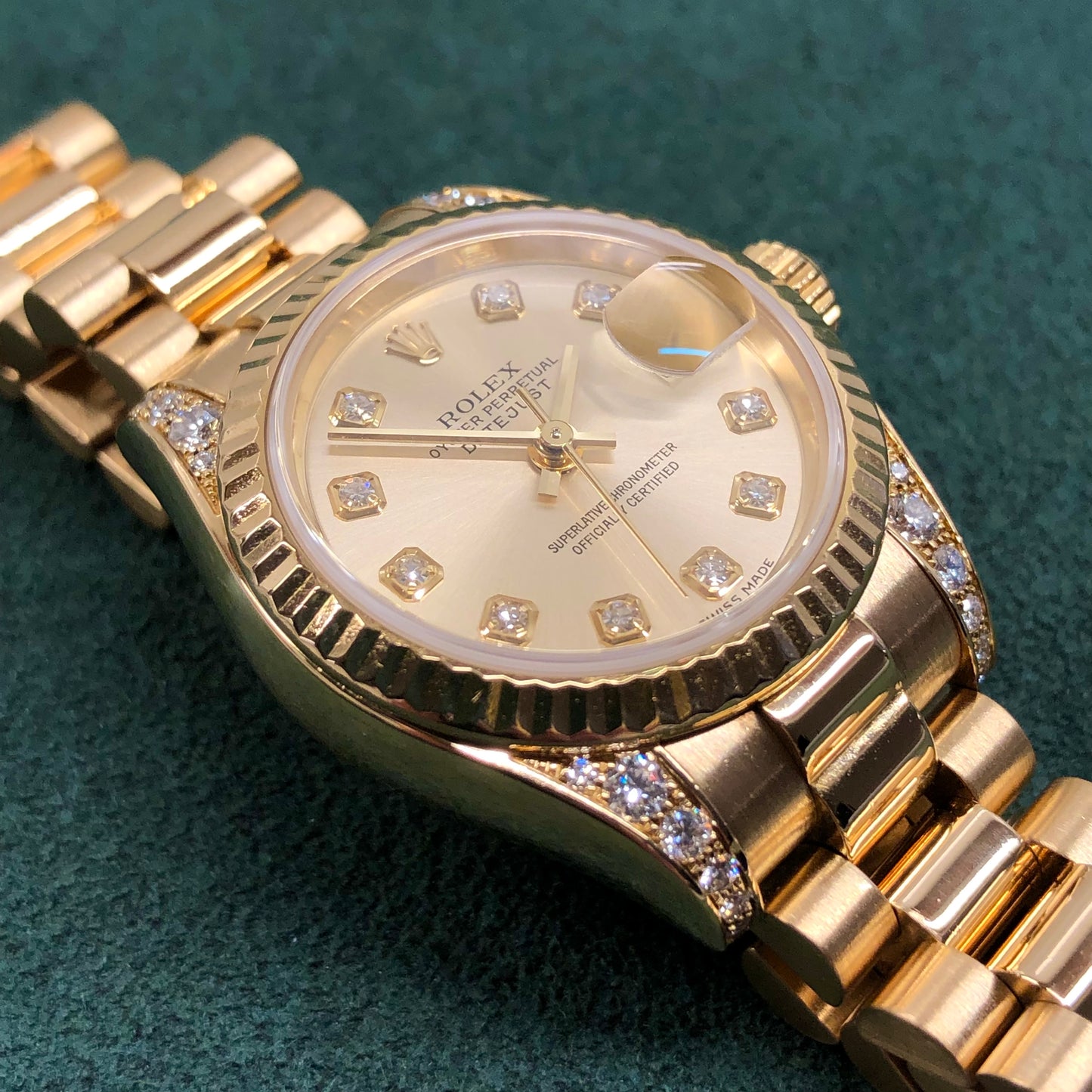 2001 Rolex Datejust 179238 Ladies President Diamond Lugs and Dial Yellow Gold Wristwatch - Hashtag Watch Company